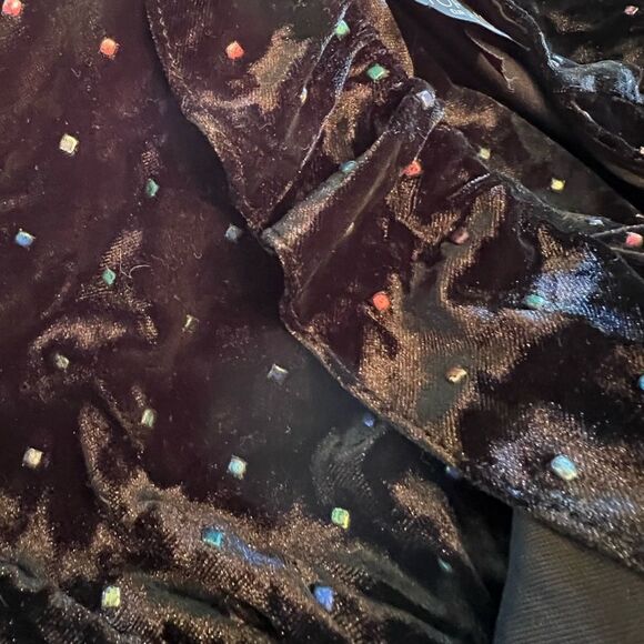 Topshop Black Velvet Rainbow Stud Dress Ruffle Formal Party Cocktail Open Back 2 - Picture 8 of 8